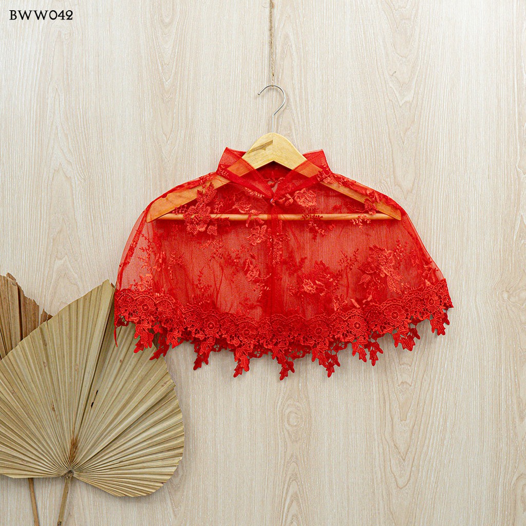 [TOKO TERPERCAYA] BOLERO OUTWEAR PESTA AKSESORIS PENGANTIN RENDA MERAH BWW042