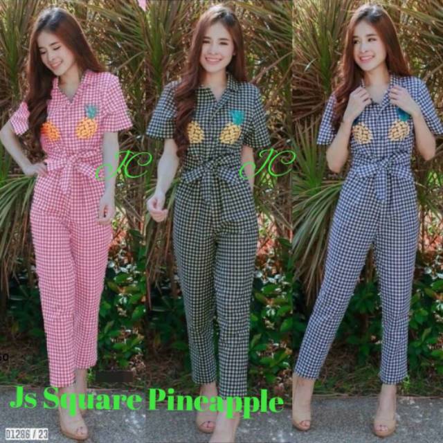 RESTOCK JC Js Square Pineapple / Jumpsuit Kotak /Jumpsuit Kekinian