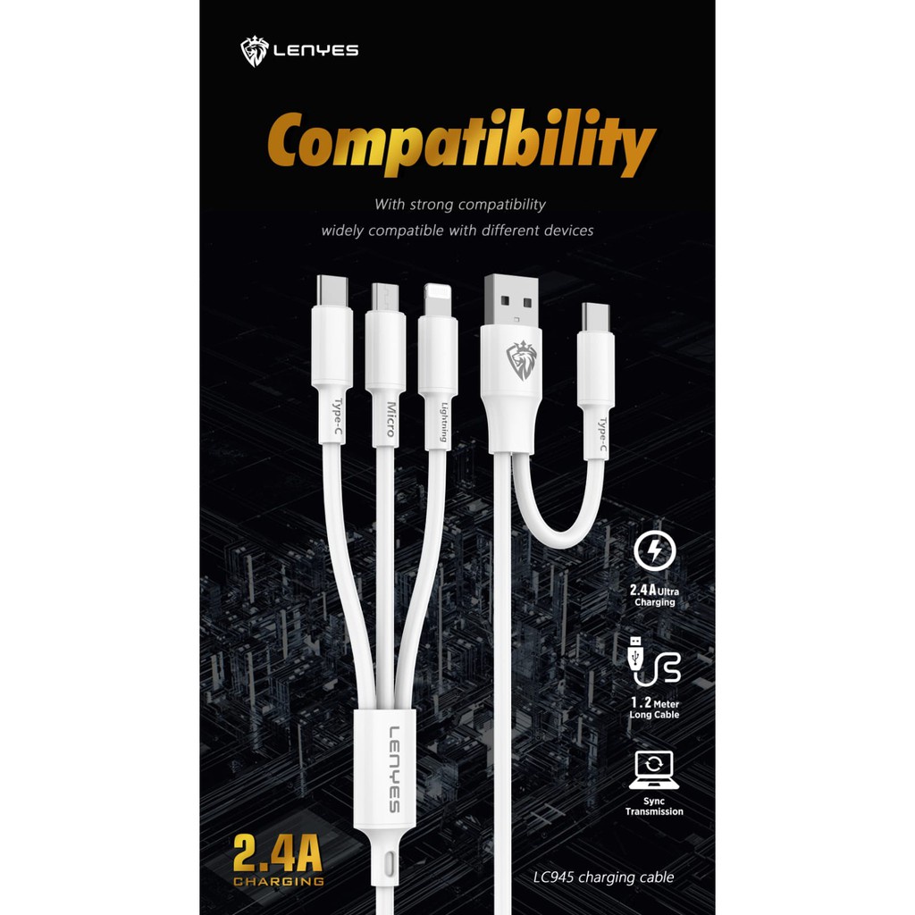 MINIGO~KABEL DATA LENYES LC945 2.4a 6 in 1 anti putus universal sync data cable kabel cas charger 1.2 meter original