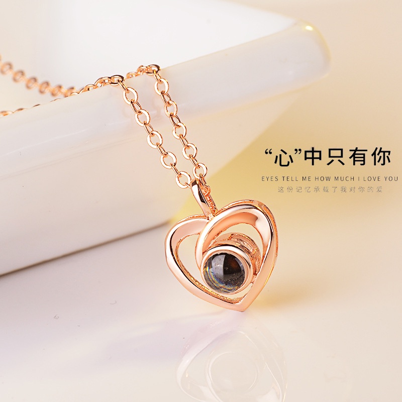 [Ready Stock]Fashion Love Silver Plated Jeweled Pendant Simple Necklace