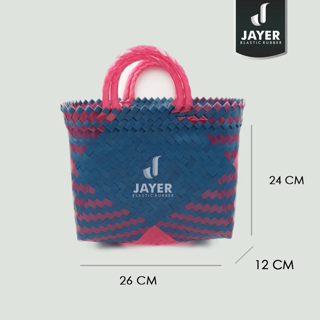 Tas Anyam Plastik Lurik Kaca Tanggung Tas Anyam Hampers 26 x 12 x 24 cm