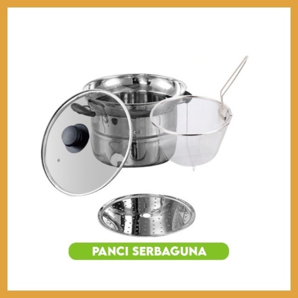 TERMURAH!Panci 3 in 1 Serbaguna Stainlees Steel (Kukus,Goreng dan Rebus) MTG-1