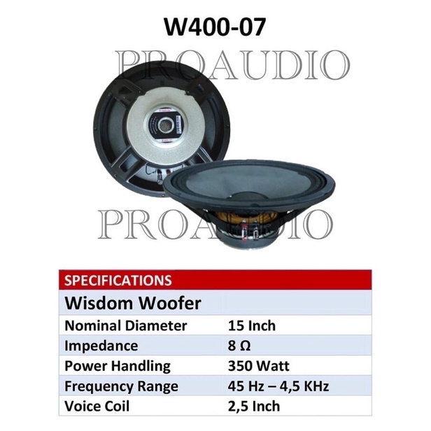 komponen speaker wisdom 15 inch W400-07 W400 07 woofer original