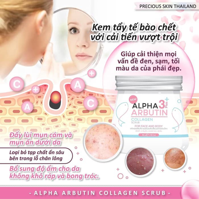 PRECIOUS SKIN APLHA ARBUTIN 3 COLLAGEN FACE SCRUB - LULUR WAJAH 50GR