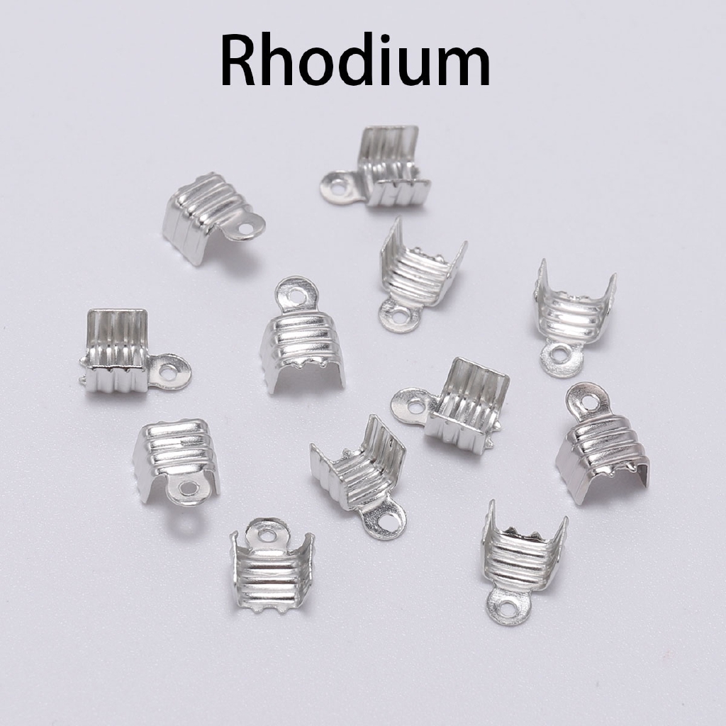 200pcs Gold Silve Small Cord End Tip Fold Over Three-wire Clasp Crimp Bead Cord Buckle Connector For Jewelry Making Supplies DIY