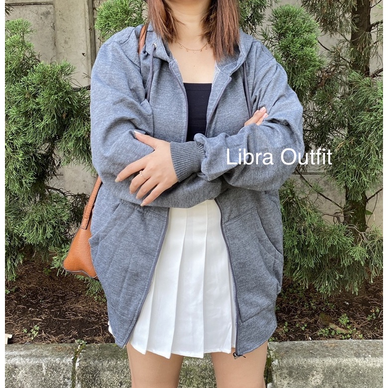 Oversize Hoodie polos Ziper switer jaket Wanita Korea by libra