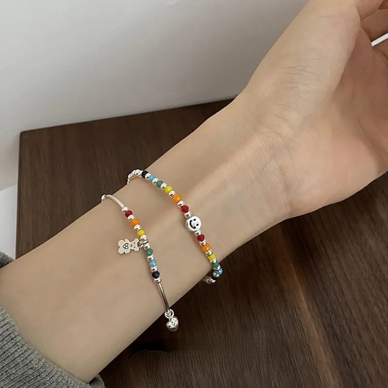 Gelang Manik-Manik Warna Pelangi Gaya Korea Untuk Wanita