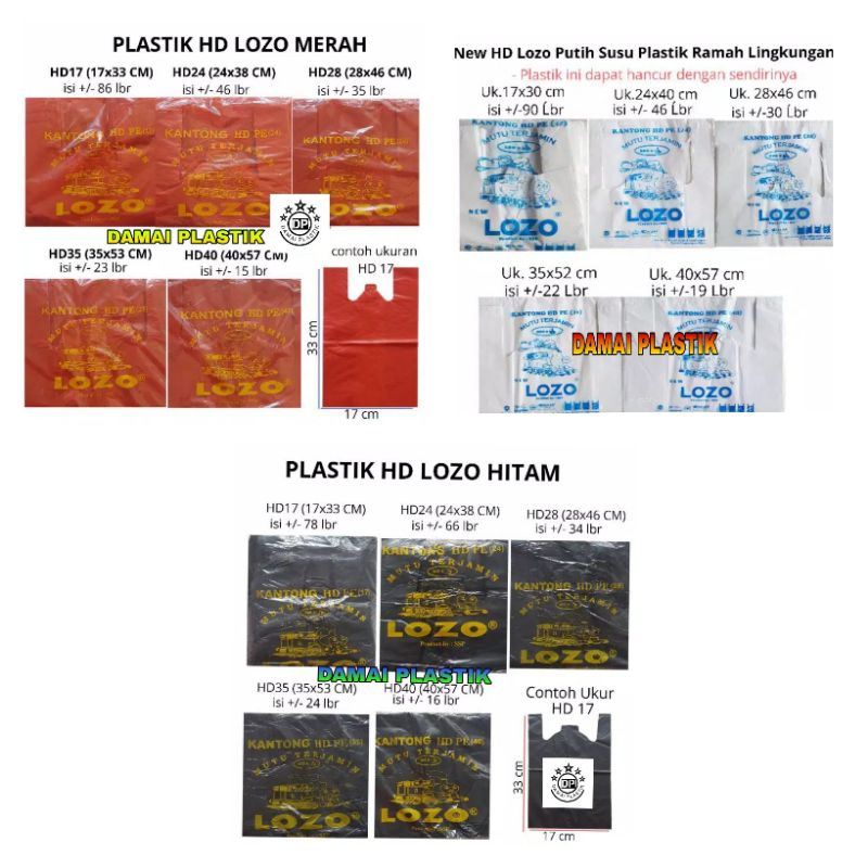HD Kantong Kresek Tebal Parrot Hitam Merah Putih Ukuran 17 24 28 35 40 Kwalitas Lozo bawang loco