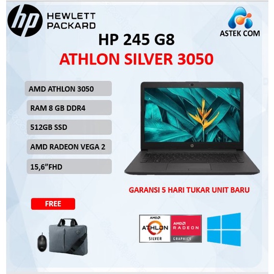 HP 245 G8 ATHLON SILVER 3050 4GB 512SSD VEGA2 W10 14.0 BLK