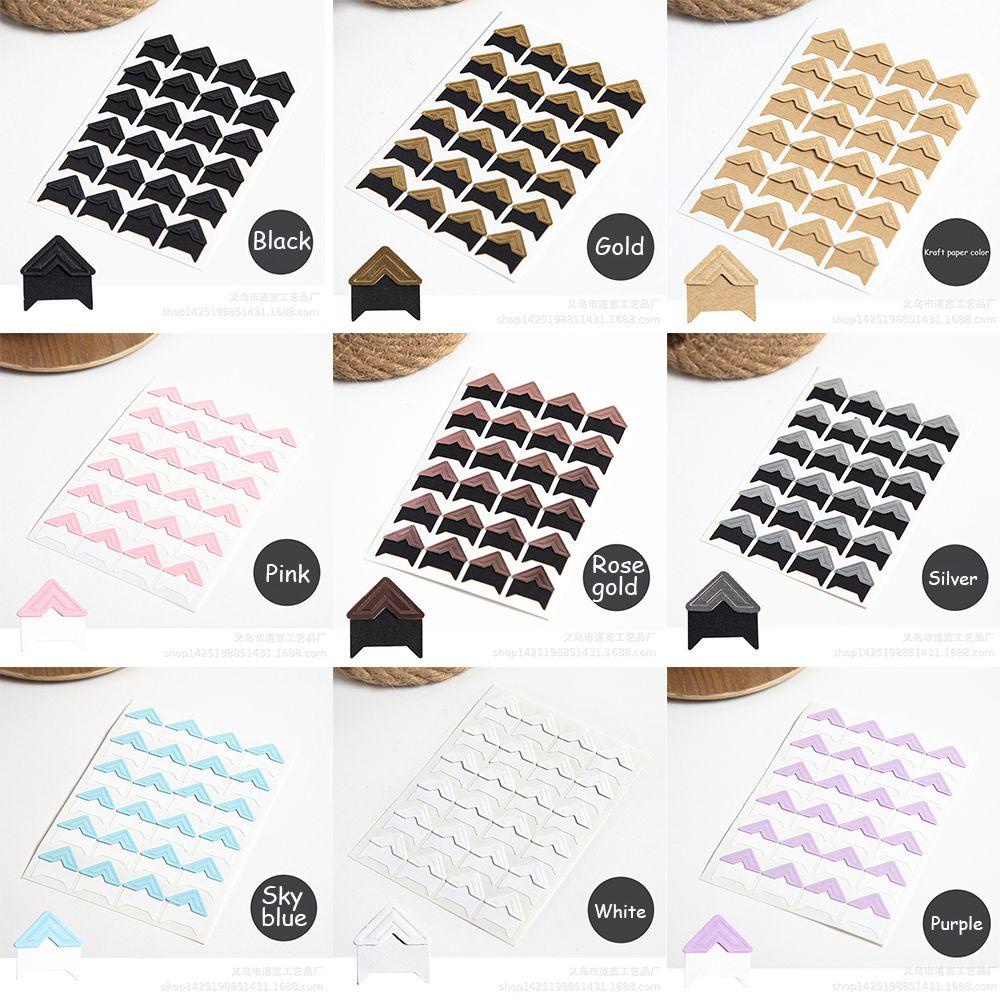 Solighter 24Pcs/Lot Stiker Sudut Multicolor Kraft Paper Vintage Dekorasi Scrapbooking