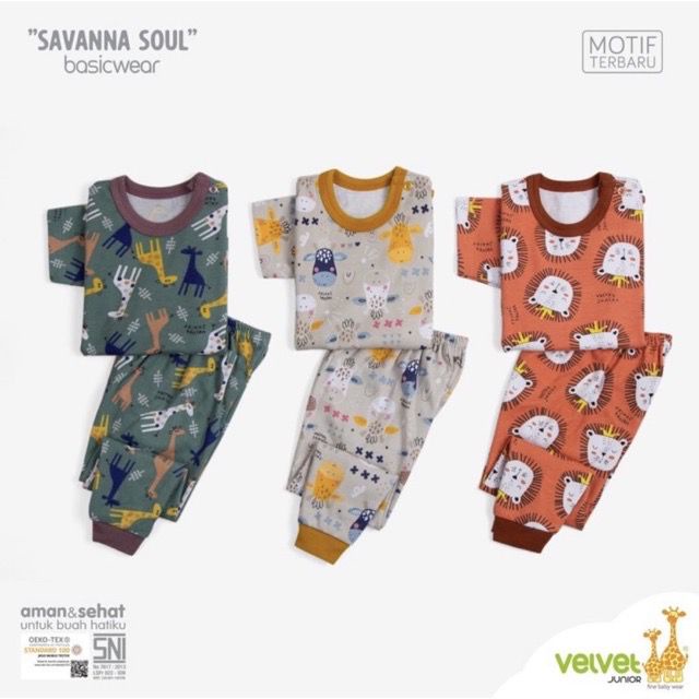 Velvet Junior Piyama 3 Setelan pendek panjang Velvet Piyama Bayi / Pakaian Bayi Baju Bayi Kado Bayi