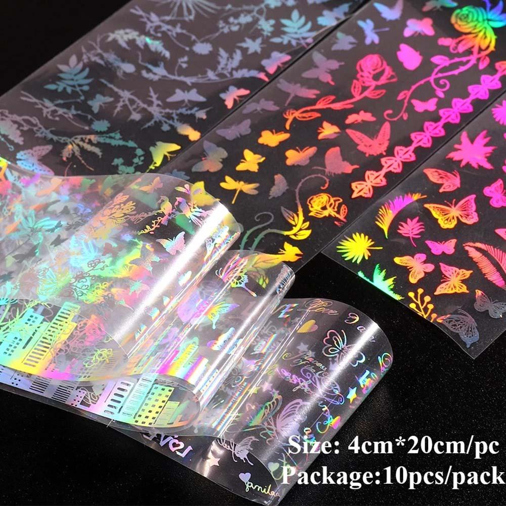 AUGUSTINA Agustinina Set Foil Transfer Kuku Langit Berbintang Laser Maple Daun Kupu-Kupu Hologram DIY Desain Nail Art