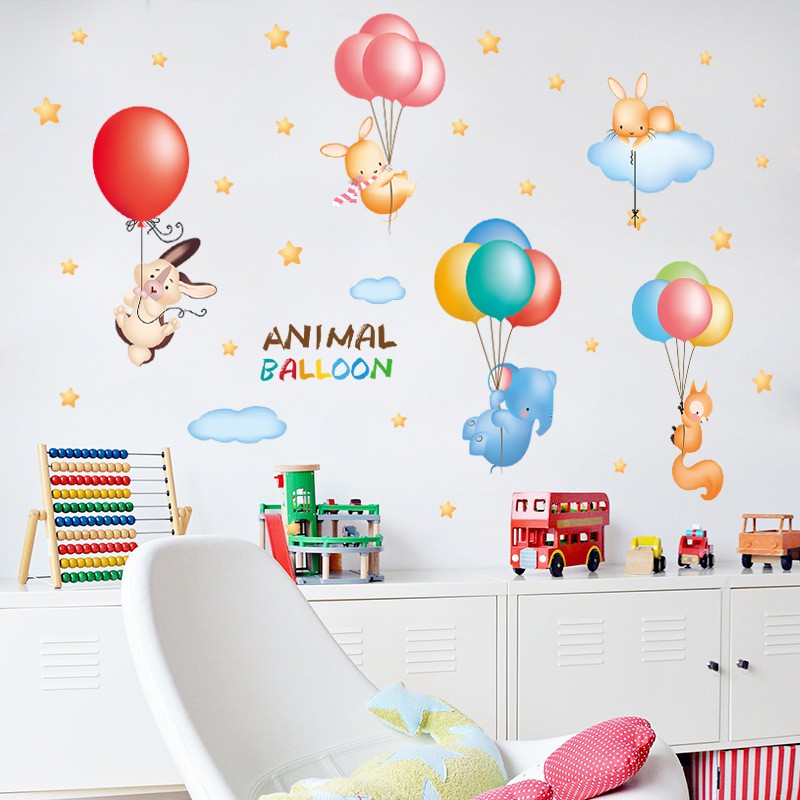 Reliza Wall Sticker Animal Balloon Bintang Awan Balon Stiker Dinding ZY1479