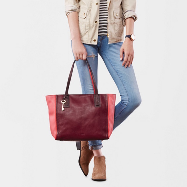 Tas FOSSIL Emma Tote Colorblock Multi Red New Original