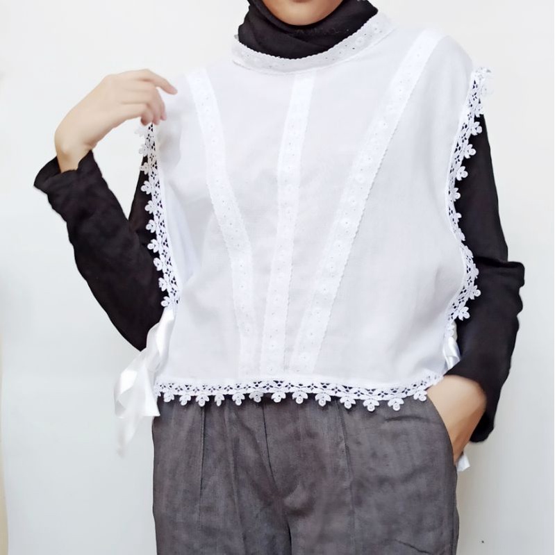 ROMPI VEST PUTIH  UNIK KOREA STYLE KATUN BORDIR