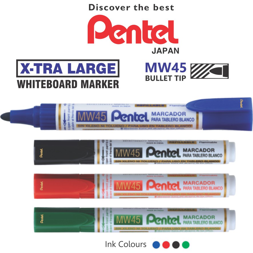 

PENTEL SPIDOL WHITEBOARD MARKER MW45 / SPIDOL HITAM BIRU MERH HIJAU / SPIDOL PAPAN TULIS