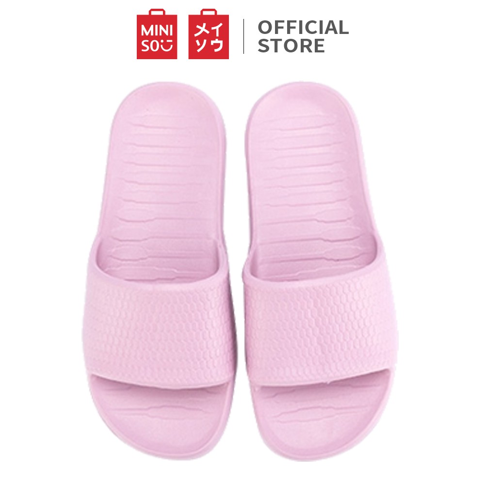 MINISO official flip flop Sandal kamar mandi wanita berbahan empuk kotak-kotak-C purple pink, 37-38
