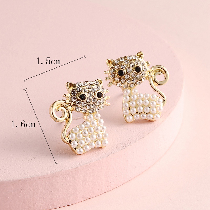 Fancyqube Anting Stud Desain Hewan Kucing Kuda Burung Aksen Mutiara Berlian Imitasi Untuk Wanita