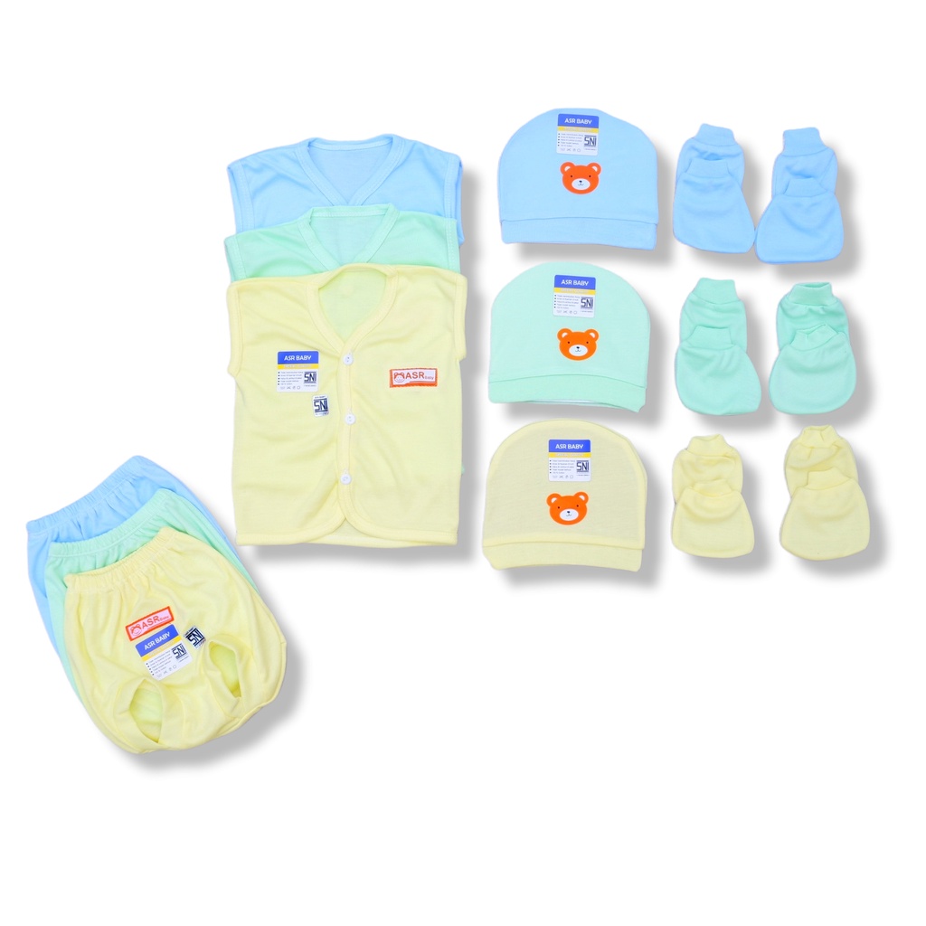 ASR BABY - Set Setelan Baju Bayi Topi Kupluk Sarung Tangan Kaki SNI