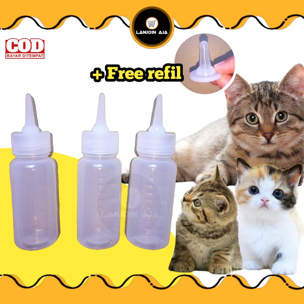Dot Kucing + Cadangan Refil / Botol Susu Hewan 60 ml / Botol Susu Anak Kucing, Anak Anjing, Anak Kel