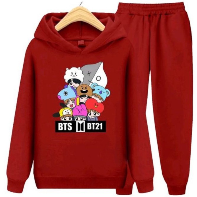 SETELAN HOODIE bts bt21 hoodie anak cewek  1-12 th by ksb kids fashion