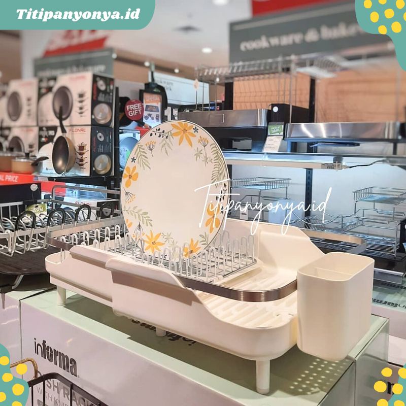 Willard Rak Pengering Piring Wastafel Stainless Steel Plastik Extendable Putih Informa