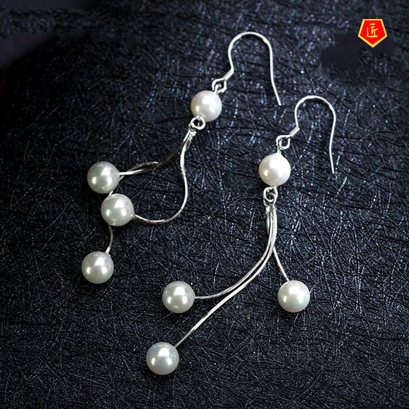 [Ready Stock]Fashion Retro Long Tassel Pearl Earrings Eardrops