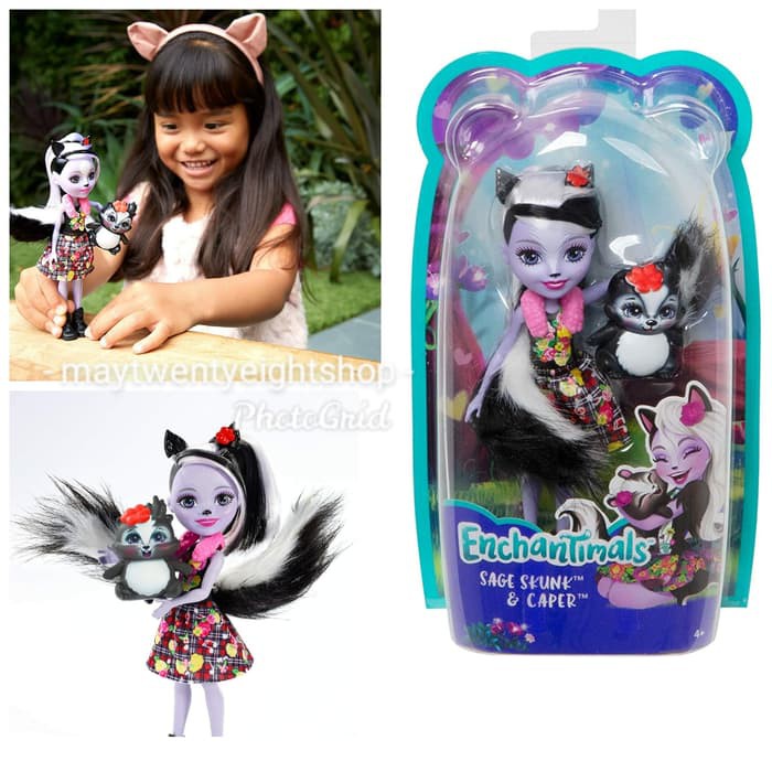 Enchantimals Sage Skunk & Caper Original Mattel / Mainan Boneka Barbie Enchantimal