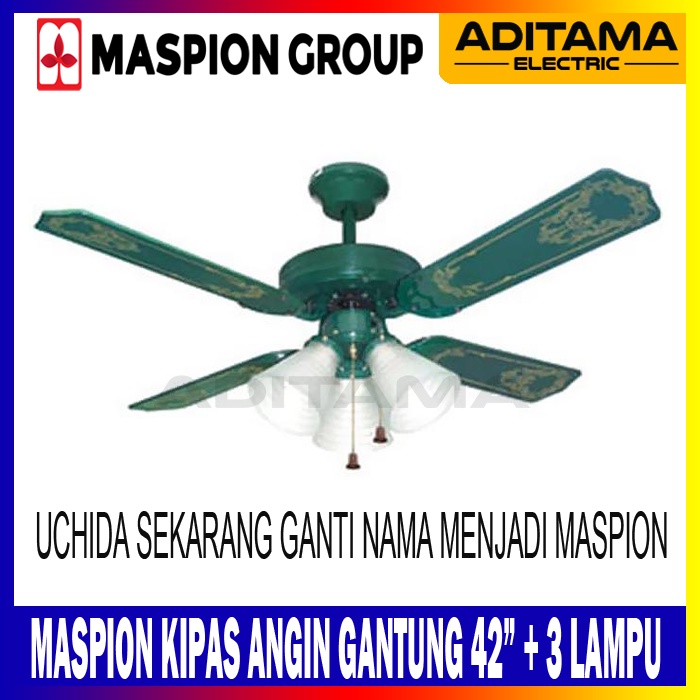 UCHIDA MASPION KIPAS ANGIN PLAFON GANTUNG 42inch 3 LAMPU CF-125 CF125