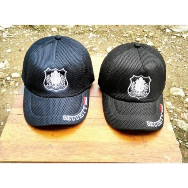 TOPI JARING SECURITY LOGO PUTIH - TOPI JARING SATPAM