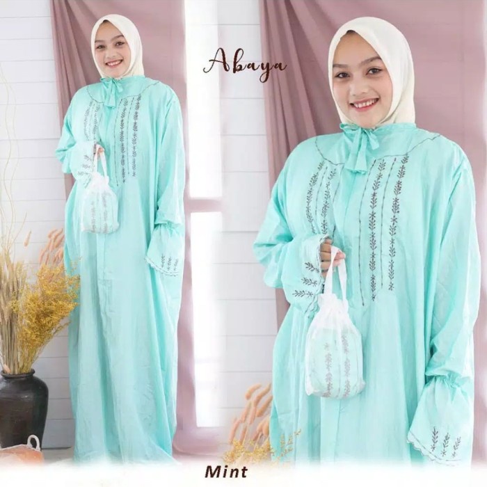 Mukena abaya tanpa kepala parasut mukena cantik mukena traveling - mint