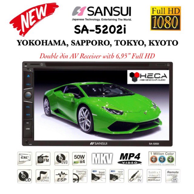 SANSUI SA‐5202I MIRRORLINK AUTOLINK FULL HD SA5202I MKV HEAD UNIT TAPE DOUBLE DIN TV MOBIL SA 5202I-