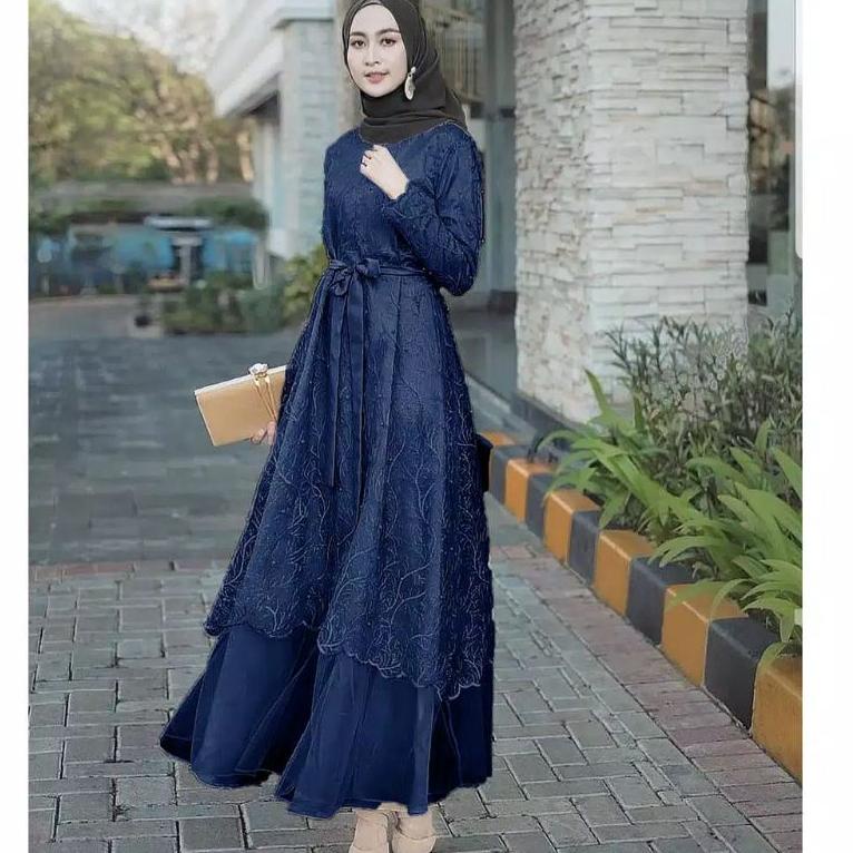 7o❊Terkini✳➮ Ready 6 Warna/ BUSUI Dress Jumbo Tille Exclusive Gamis Brukat Tile Kayla Maxi Dress Aur