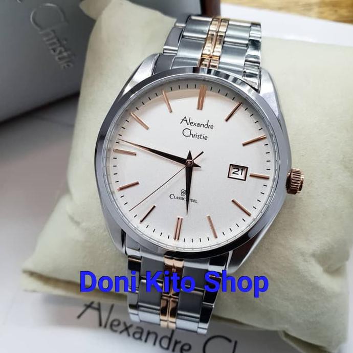 Jam Tangan Pria Original Alexander Cristie AC8558 Silver Rose Gold