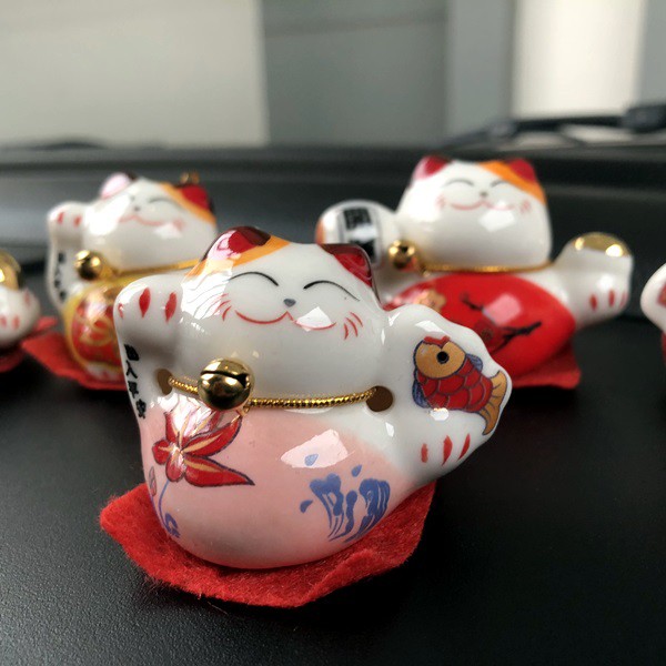 Kucing Maneki Neko Chibi MINI 5 in 1 Bahan KACA Boneka Miniatur Pajangan Mobil