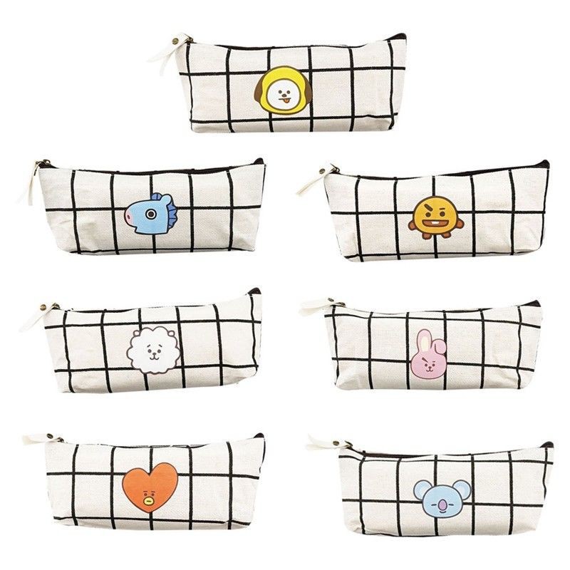 

( BTS ) Yo Yo Store Kpop BTS Pen Pencil Case TATA COOKY RJ Canvas Makeup Bag Coin Purse Gift