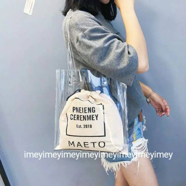 Tote maeto mika transparan tote wanita cantik fashion tas besar tas