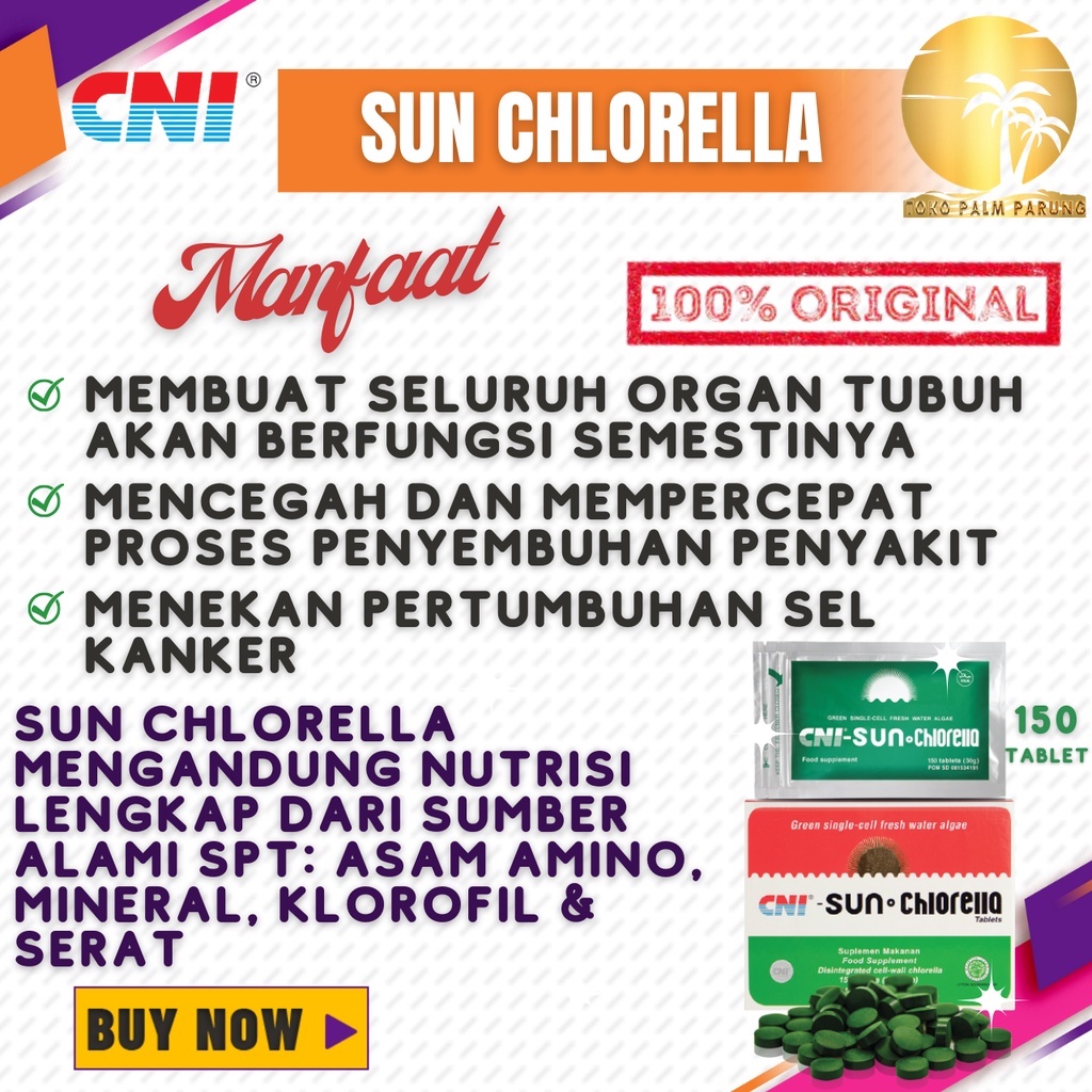 CNI Sun Chlorella Vitamin Kesehatan Regenerasi Sel Tubuh Anda Bugar Awet Muda Isi 150 Tablet Asli