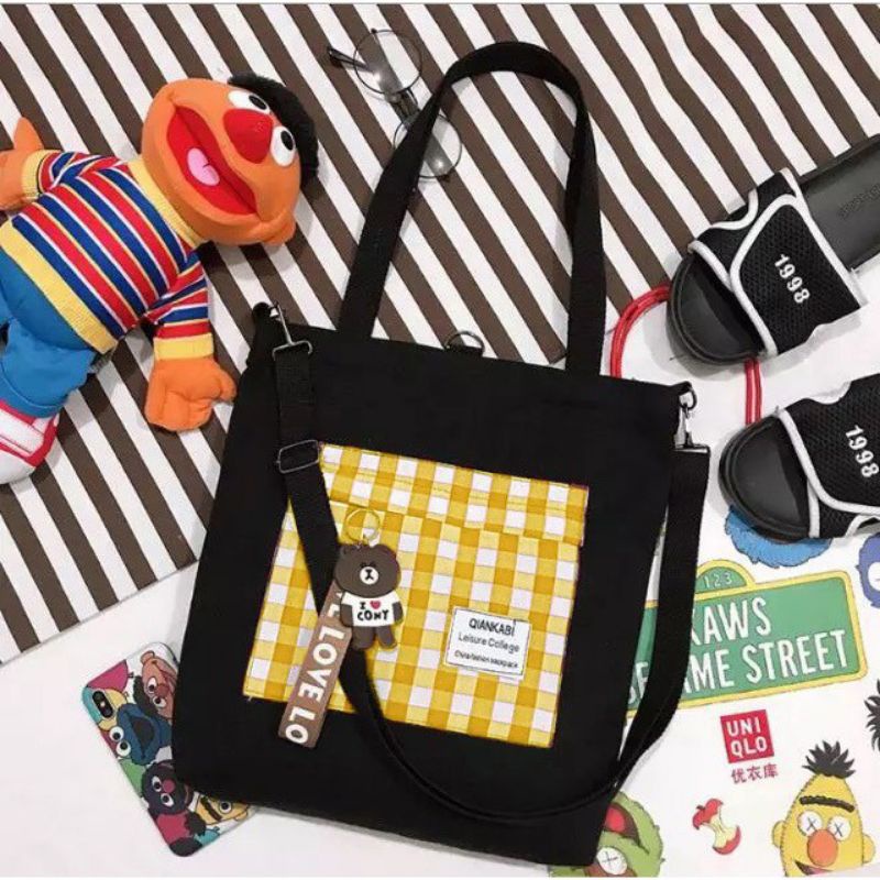 (GRATIS GANTUNGAN) Totebag sekolah kuliah kerja lucu murah Tootbag Totbag Tas Tote Wanita / Totebag 