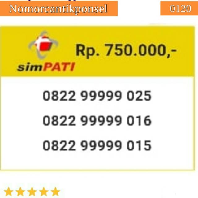 Nomor cantik simpati 0822 seri panca 99999  0822 99999 025, 016, 015 rapi#0120