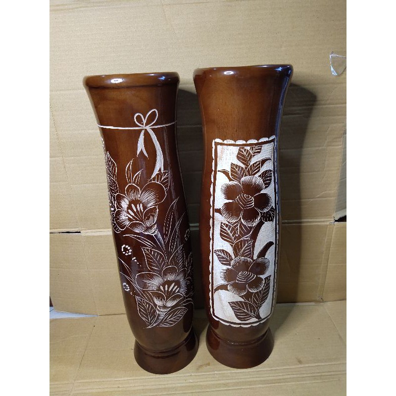 Vas Bunga Besar Motif Bunga Kayu Jati