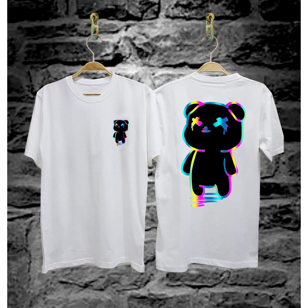 Kaos Tshirt Pria Terbaru Samurai Jepang Bear Pelangi Warna Putih Distro Lengan Pendek Motif Sablon Bergambar Keren