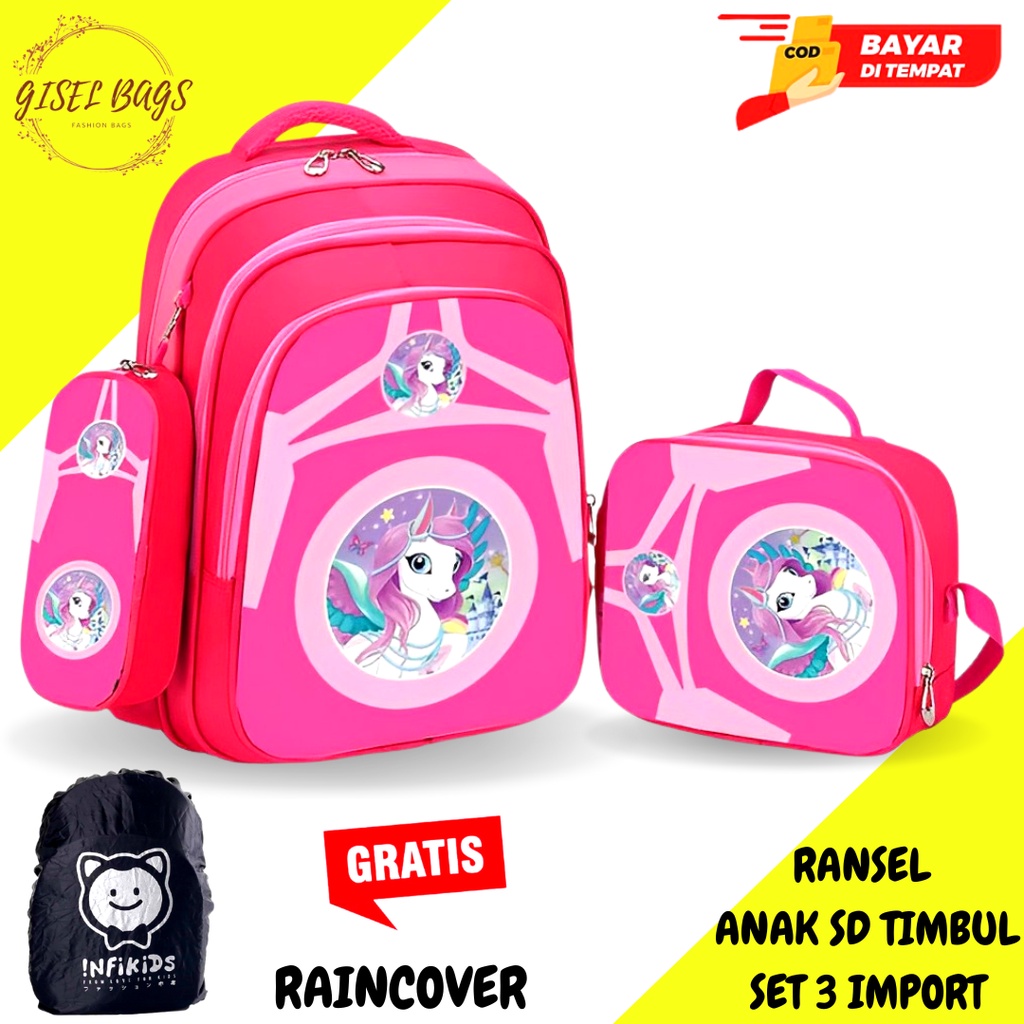 GB Tas ransel perempuan anak sd tas ransel sekolah wanita import gambar timbul