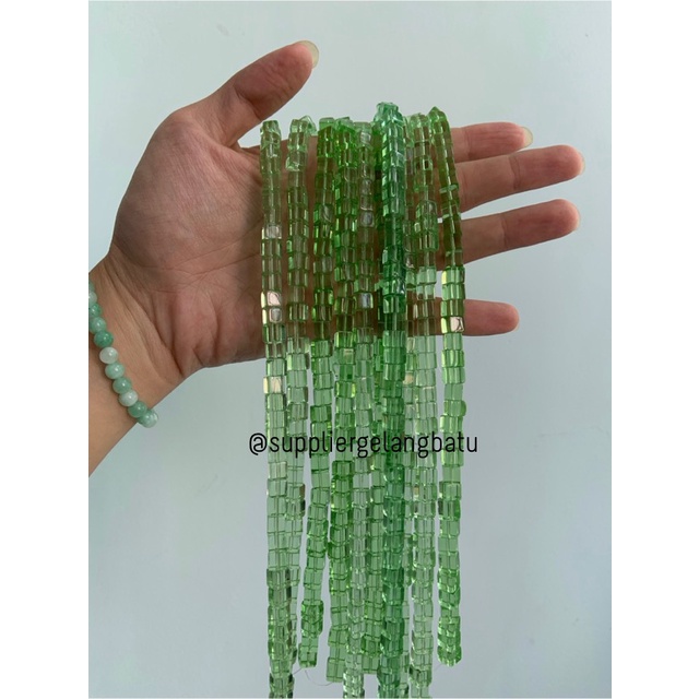 kristal Ceko kotak 6 x 6mm green QUARTZ crystal bening bross PREMIUM