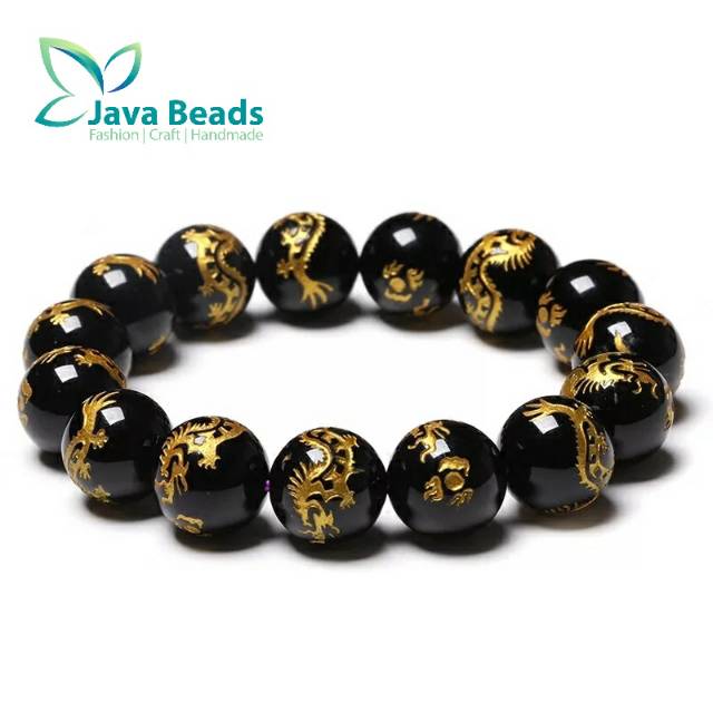 Gelang Black Agate Hitam Motif Naga