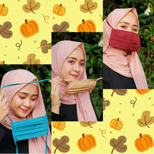 Masker Kain Hijab Tali Sambung Warna Polos Oxford Grade A 1 Ply Adem Tebal Grosir Murah