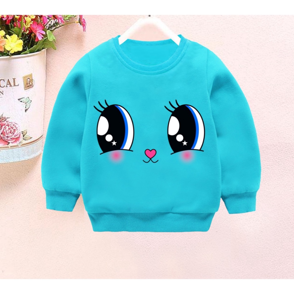 SWEATER ANAK WANITA CUTE EYE SMILE FLEECE TEBAL HALUS TERBARU'