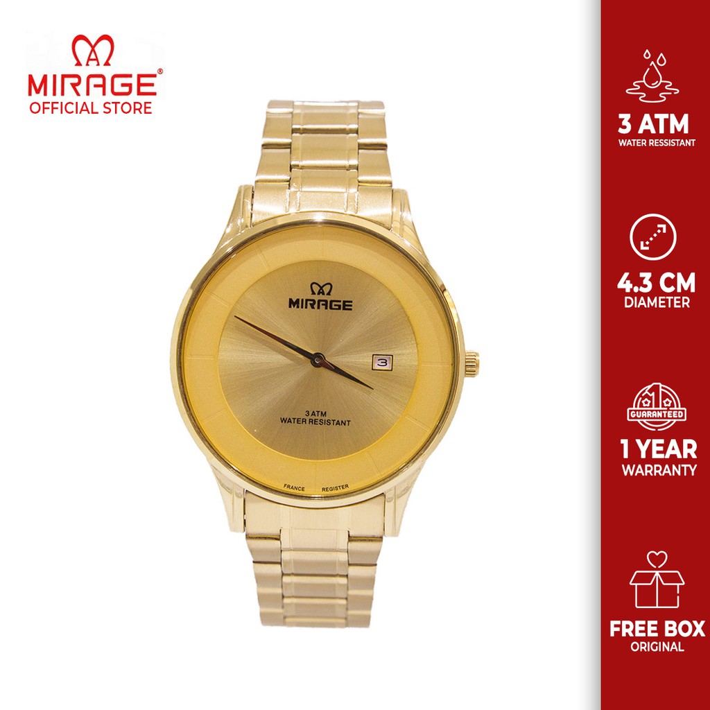 Mirage Original Jam Tangan Pria Analog Mewah Formal Kasual Gold Emas 8670 M Tipis Anti Karat Garansi