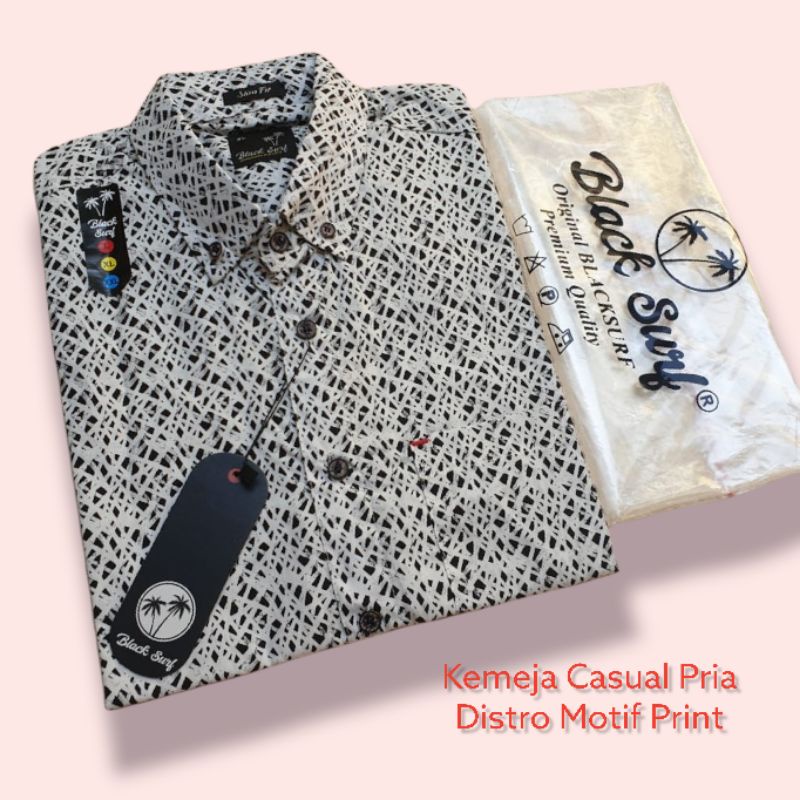 KEMEJA PRIA KASUAL SURFING LENGAN PENDEK DISTRO PAKAIAN PRIA CASUAL BATIK RANDOM MOTIF