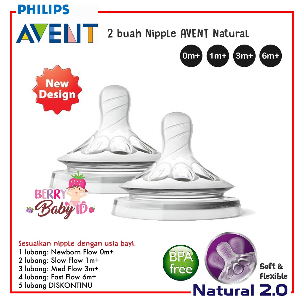 Philips Avent Natural Nipple Teat Dot 0m / 1m / 3m / 6m / 9m (Newborn Slow Med Fast Flow) Botol Susu Berry Mart